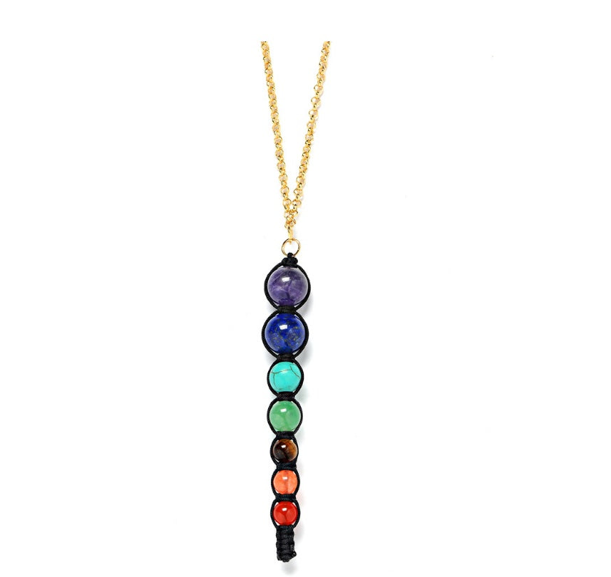 Seven chakra spirit pendulum necklace natural amethyst personality cone necklace