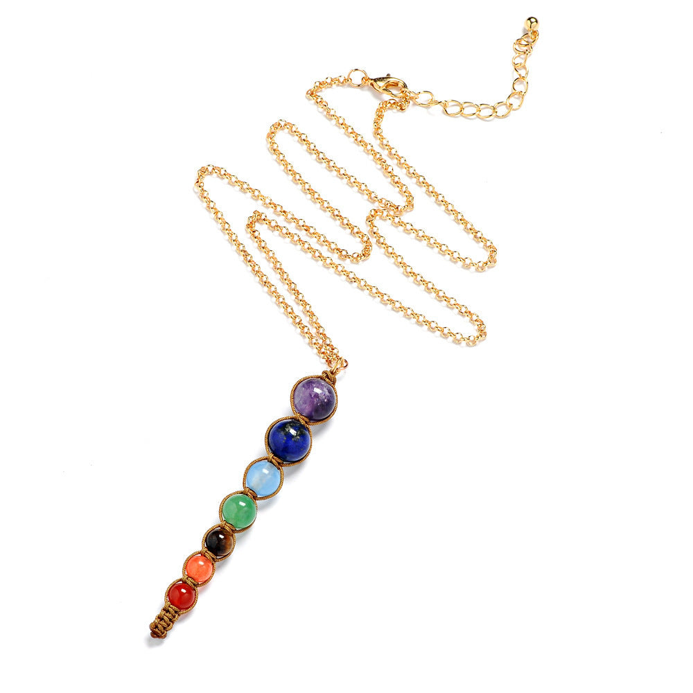 Seven chakra spirit pendulum necklace natural amethyst personality cone necklace